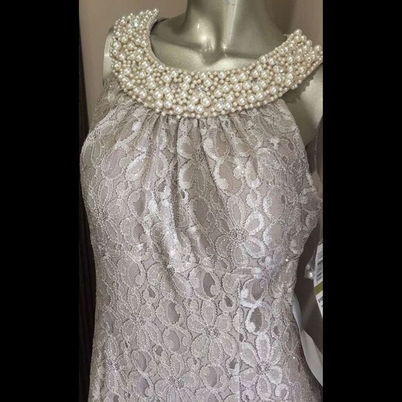 Women’s Formal Dress Size 14 Evening Champagne RM Richards Lace Beaded Pearl C16 - Picture 11 of 12